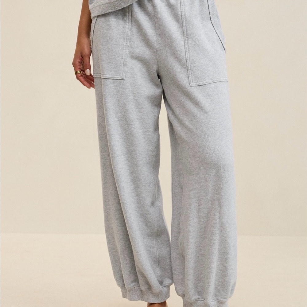 aerie Light Grey Wide-Leg Track Pants